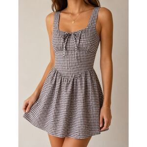Gingham Tie-Front Fit & Flare Dress - Black/White